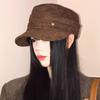 Korean Brown Equestrian Style Women's Flat Top Suede Cap - Face Slimming, Versatile for Spring and Autumn.