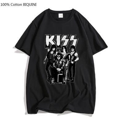 100% Cotton T Shirt Kiss T-shirt Men_Women Fashion Oversized Tshirt Tops Tees Summer Unisex Camiseta Heavy Metal Music Band Tees