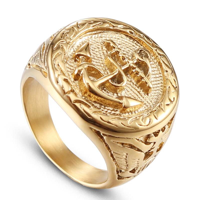 

Anchor Titanium Steel Ring, Vintage Men s Eagle Army Fashion Trend Ring 8