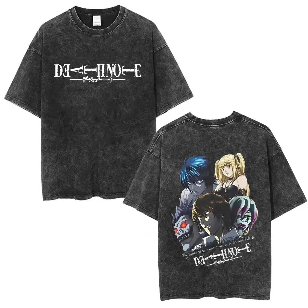 Washed Vintage Anime Death Note Tshirt Yagami Light Graphic T Shirts Men Women Cartoon Manga Oversized Tshirts S Streetwear