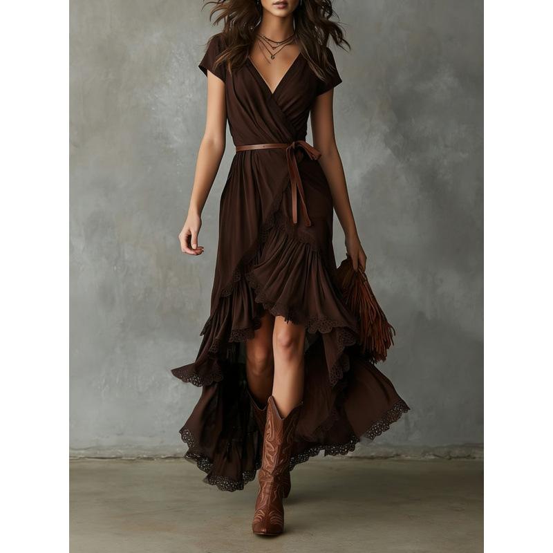 Europe beautiful women s dress, summer new, bohemian print seaside vacation V-neck length S