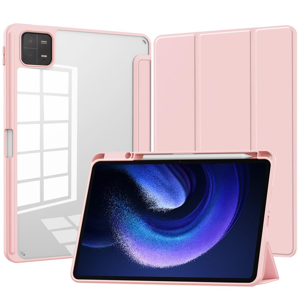 For Xiaomi Tablet 6 Protective Case with Pen Slot 11in Tri-fold Leather Case Acrylic Transparent 6pro Shell