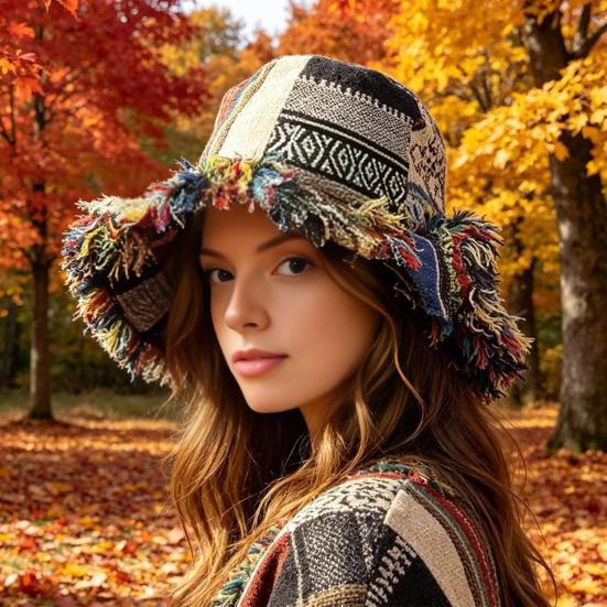 Cappello a Secchiello Cappello a Secchiello Patchwork Sfilacciato con Bordo Metallico Modellabile Design Patchwork Cappello Protezione Solare Copricapo da Esterno