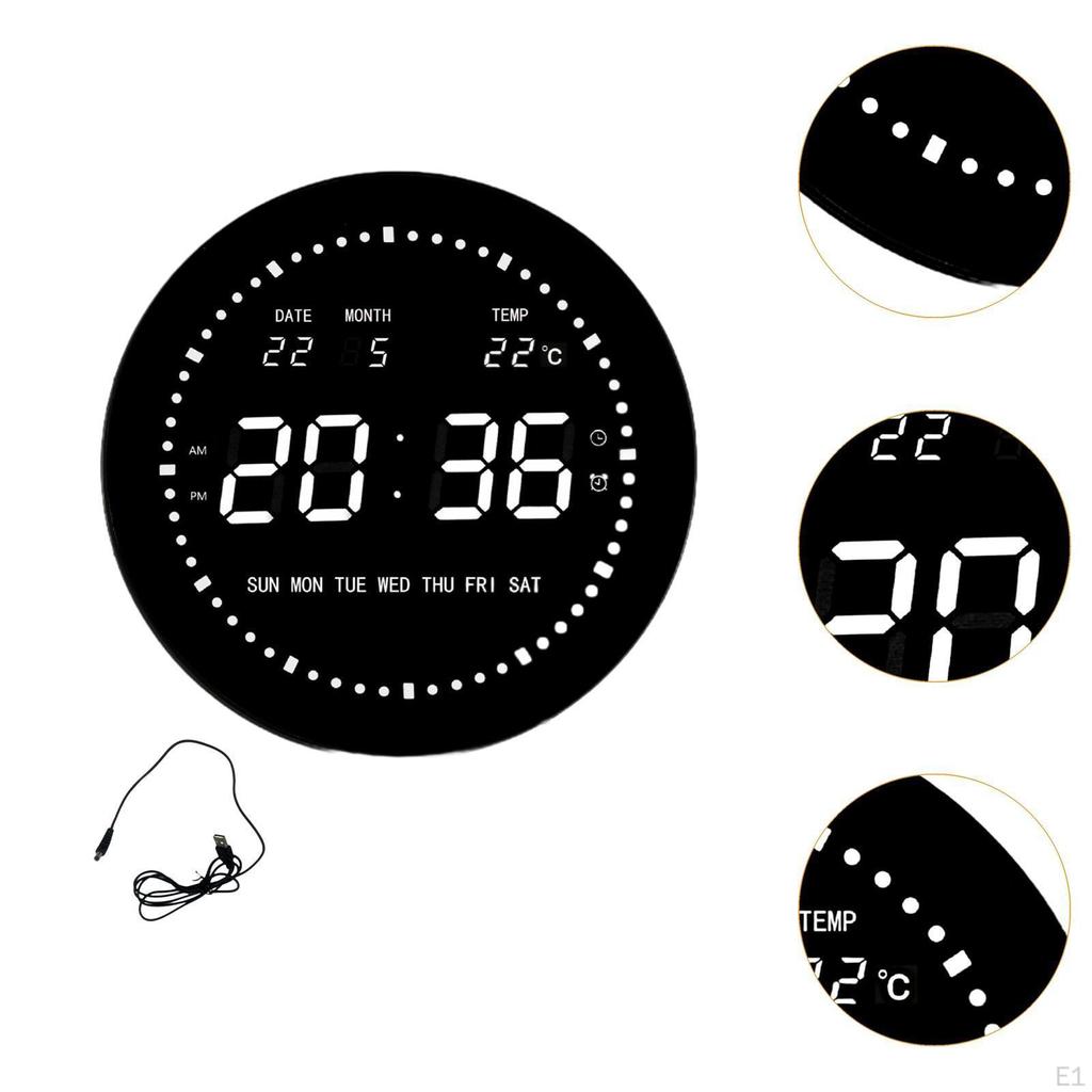 LED Digital Clock Desk Practical Calendar Wall Round Alarm for Home Halls School