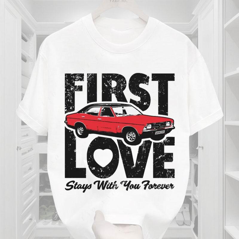 

First Love Stays with You Foever Car Shirt Men s Women s Graphic T-Shirts High Quality Cotton Short Sleeve Vintage Clothing 5XL різнокольоровий