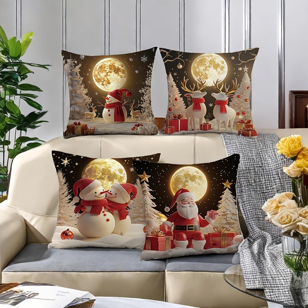 Home Decor Christmas Moon & Festive Holiday Pillows Pattern Cushion Cover Suitable For Sofa Bedroom Car Pillow Cover