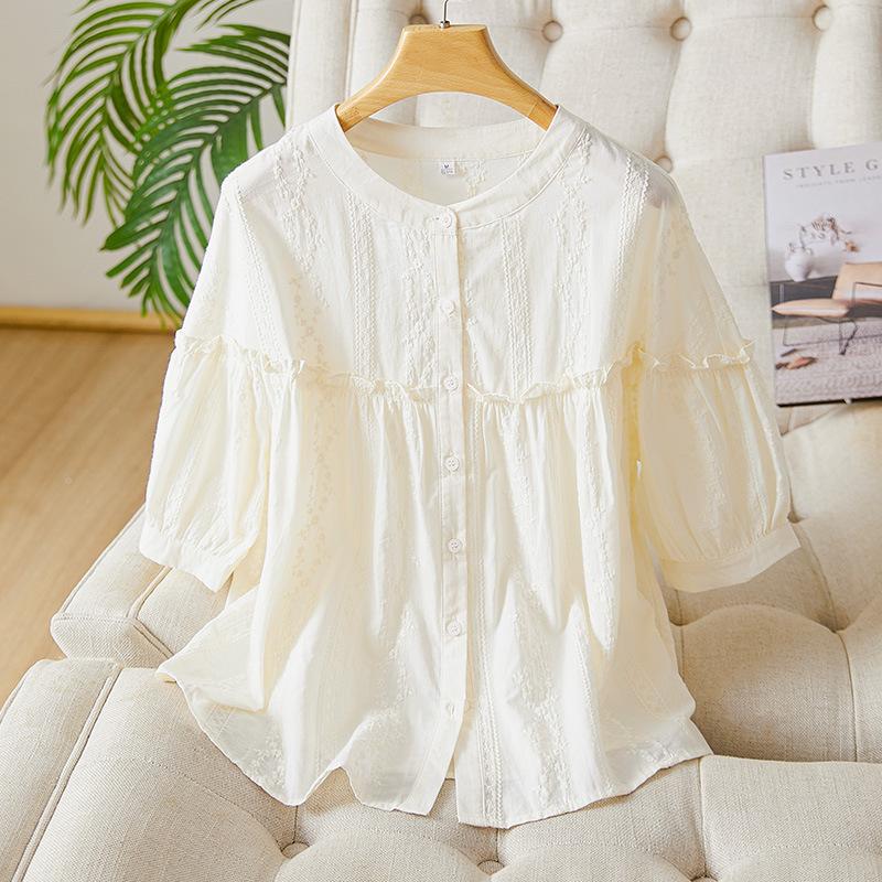 

Абрикосовая вышитая рубашка женская с короткими рукавами летняя новая с фестончатым краем круглый вырез хлопковая вышитая рубашка XXL абрикосовый