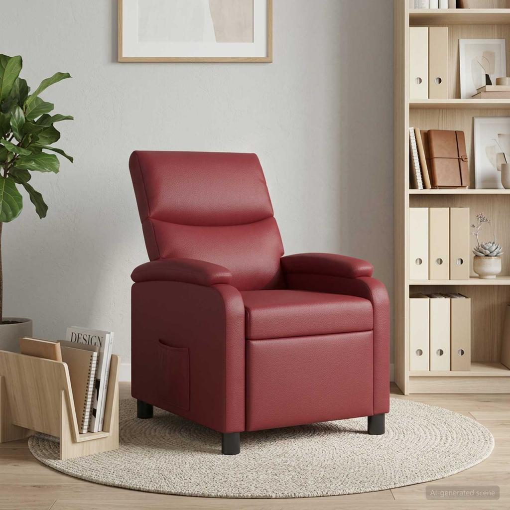 Recliner Chair Wine Red Faux Leather