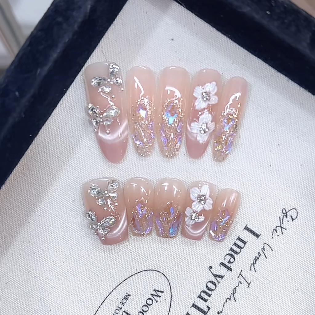 Hand-woven Armor Butterfly Garden Cat Eye Hand-painted Fine Glitter Blush Aurora Diamond Nail Patch