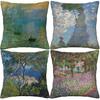 HOSTECCO Claude Monet Painting Throw Pillow Covers 18x18 Inches Set of 4 Sunrise The Impression Art Painting Pillow Cases Square Decorative Cushion