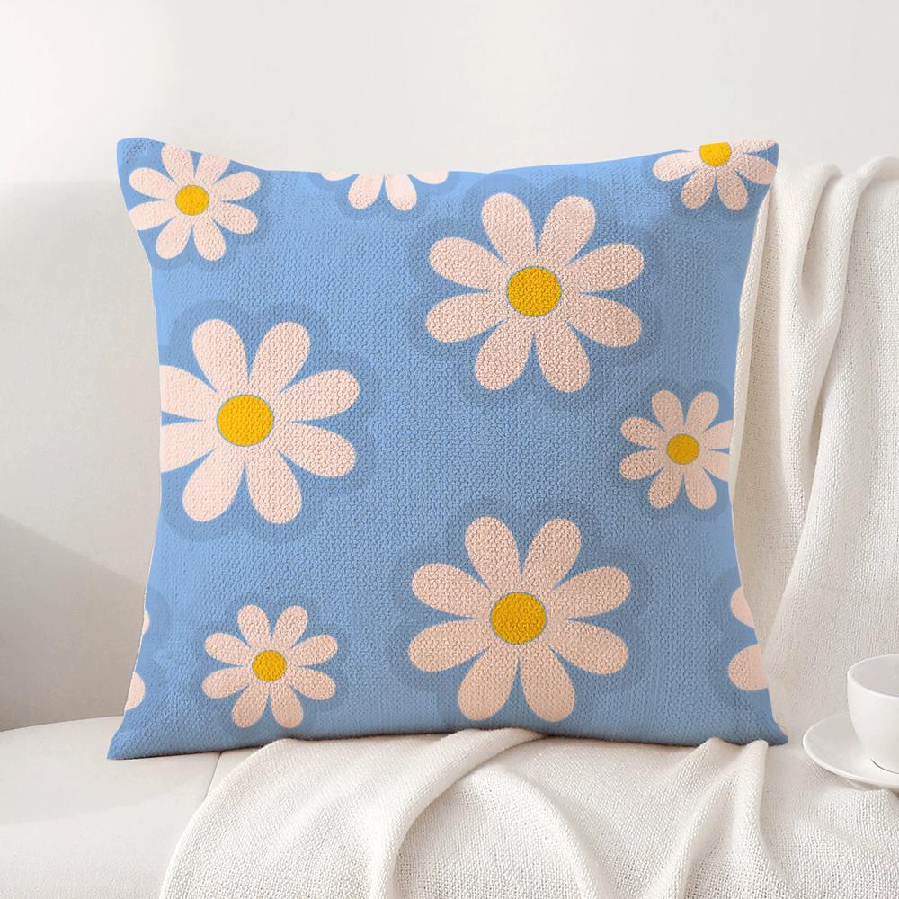 Romantic Daisy Print Spring Cushion Cover Natural Linen Organic Fabric DoubleSided Printing Sofa Home Decor Breathable