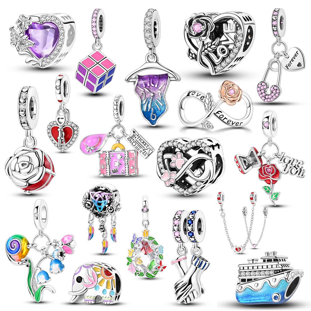 Copper Plated Newest Magic Cube Valentines Day Rose Charm Bead Charms Bead Charms Compatible With Authentic Bangle Bracelets Pendants Charm Fine Jewe