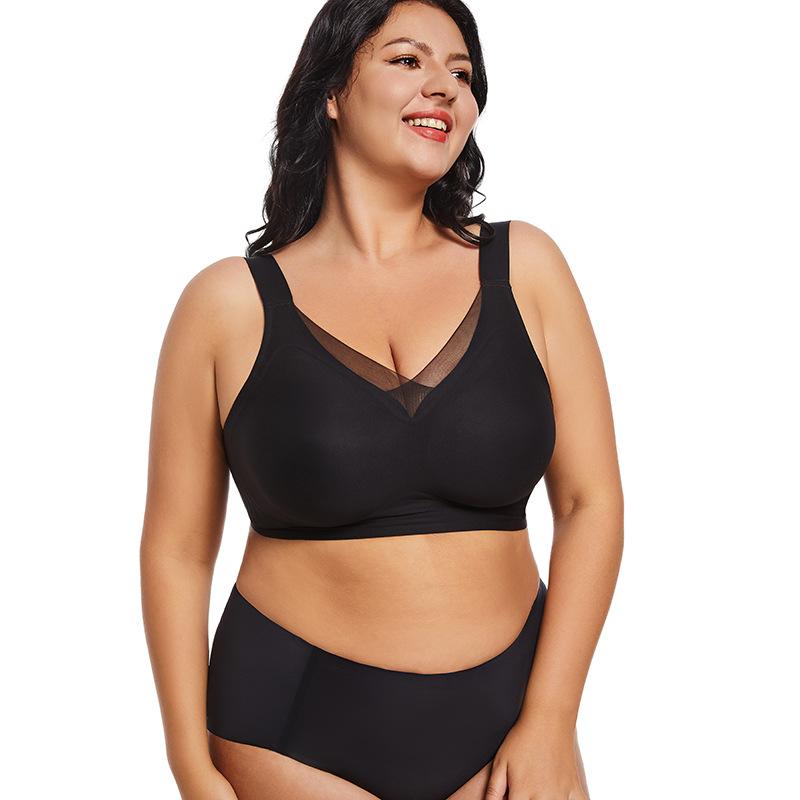 Plus Size Mesh Bandeau Bra, Jelly Strip Full Bust Minimizer Side Gathering Anti-Slip Seamless Tube Bra