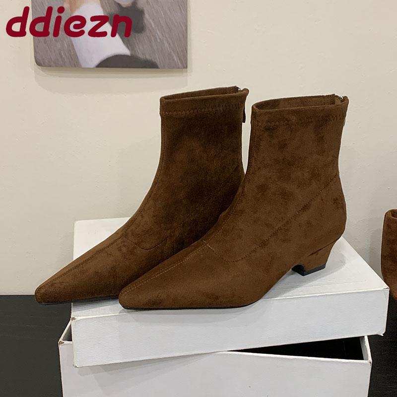 Fashion Fashion Low Heel Women Ankle Modern Boots With Zippers Shoes Pointed Toe Elegant Ladies Short Boots Female Pumps Shoes lady