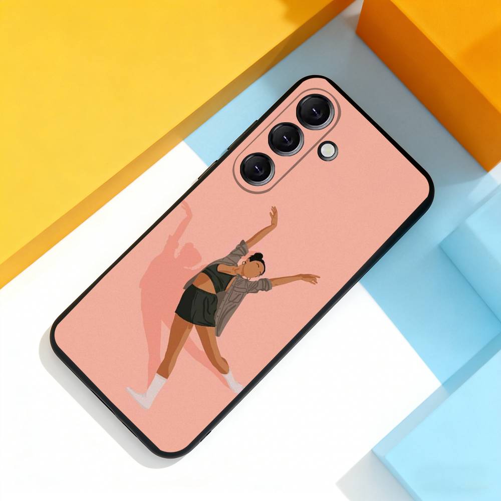 GYM Girl Gymnastic Phone Case For Samsung Galaxy A 73,72,51,53,52,71,22,5G,Note,J7,8,9 Soft Precise Hole Black Cover