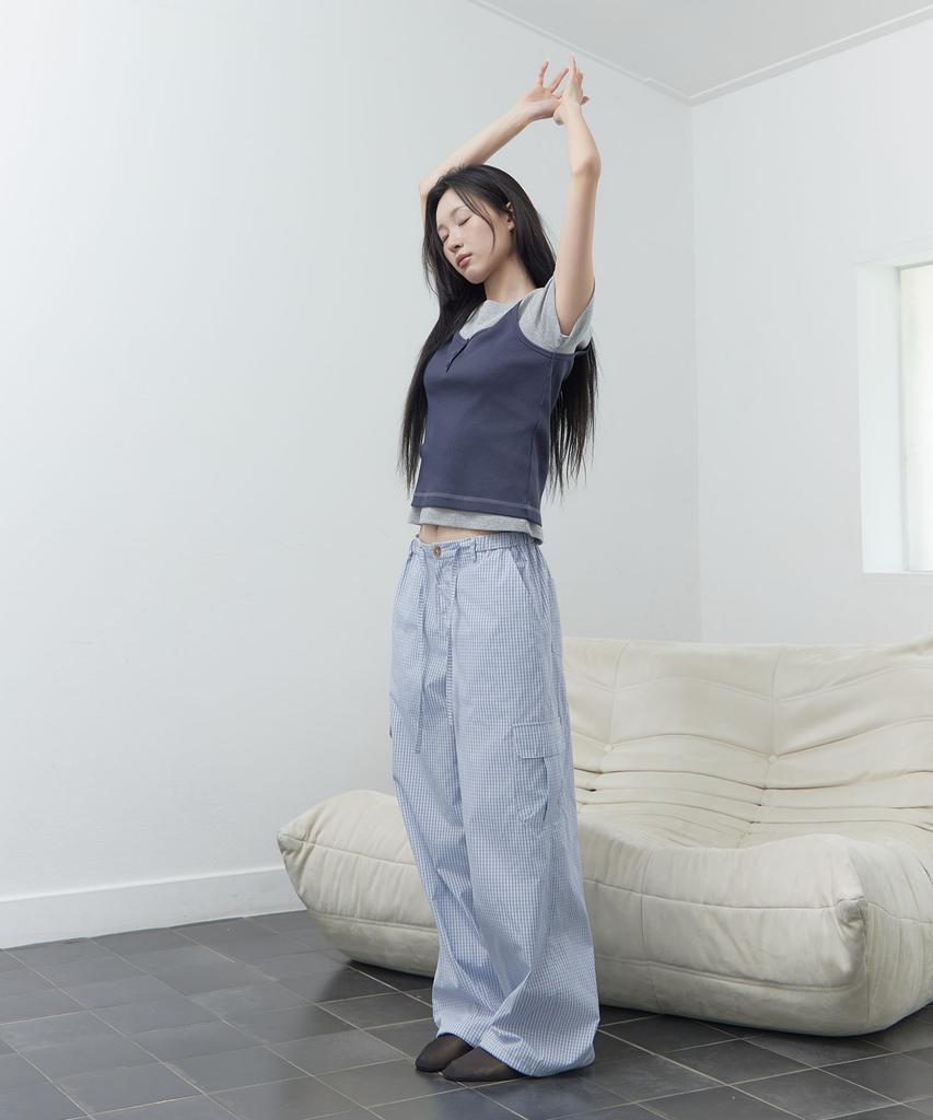Haebeueoweil Tiny Check Banding Pants (Bl)