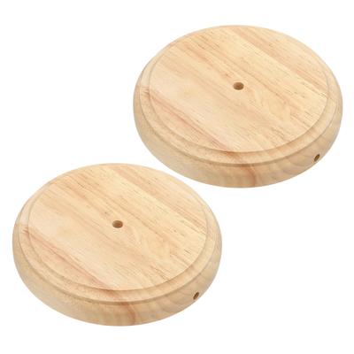 PATIKIL 8.5" X 1.3" Wooden Lamp Base, 2 Pieces, Round Solid Wood Base, Wooden Desk Lamp Display Stand, Bedroom Bedside Table Lamp Replacement DIY