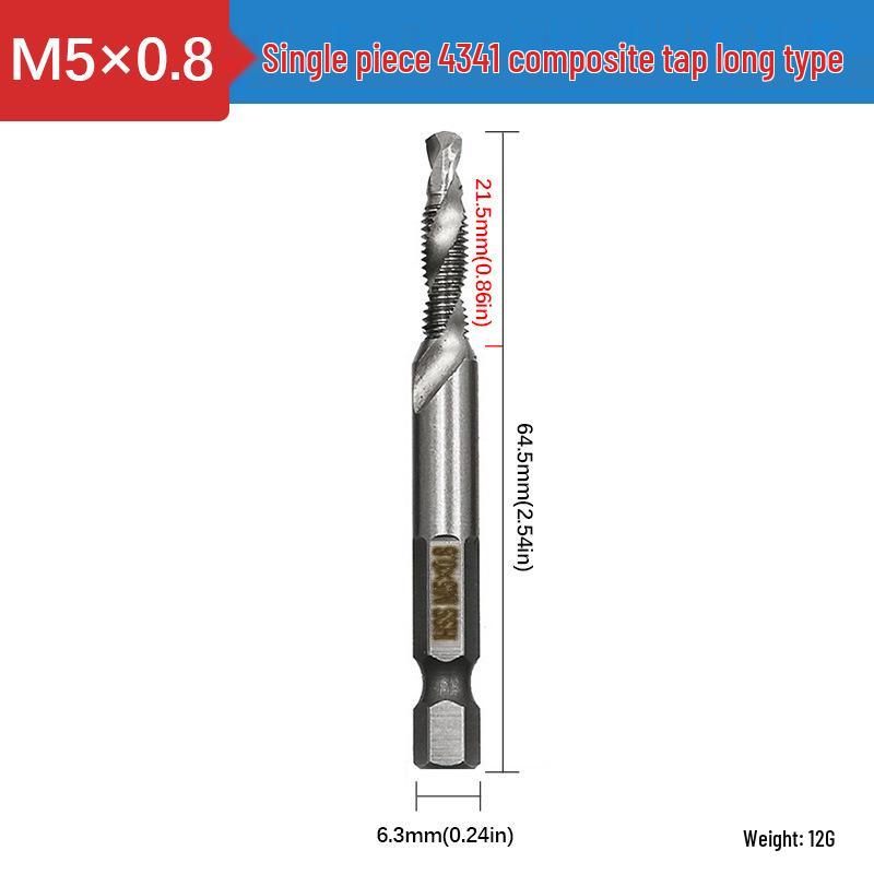 6-Piece 4341 High-Speed Steel Metric Combination Spiral Tap Set