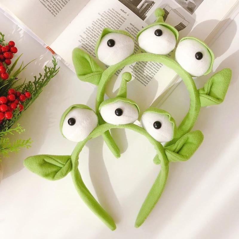 3pcs Plush Three-Eyed Funny Anime Hairpin Green Monster Alien Headband for Face Wash Makeup
