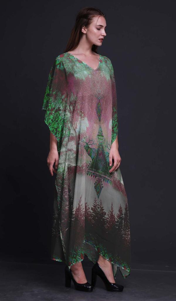 Phagun Deer Jungle Womens Long Beach Kaftan Beachwear Bikini Coverup Maxi