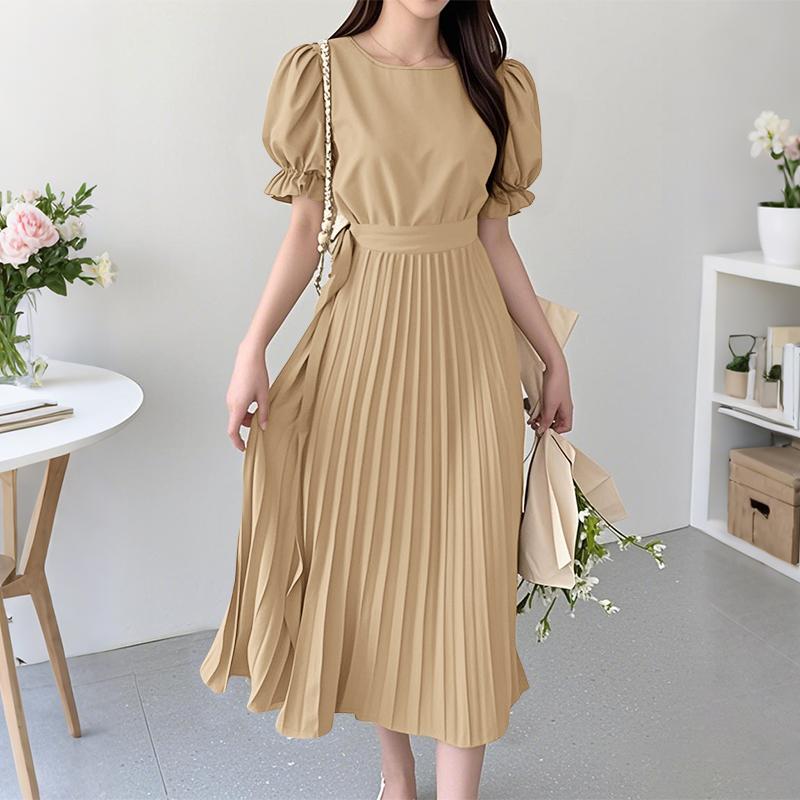 

ZANZEA Женское повседневное летнее платье с круглым вырезом и короткими рукавами, плиссированное 5XL хаки