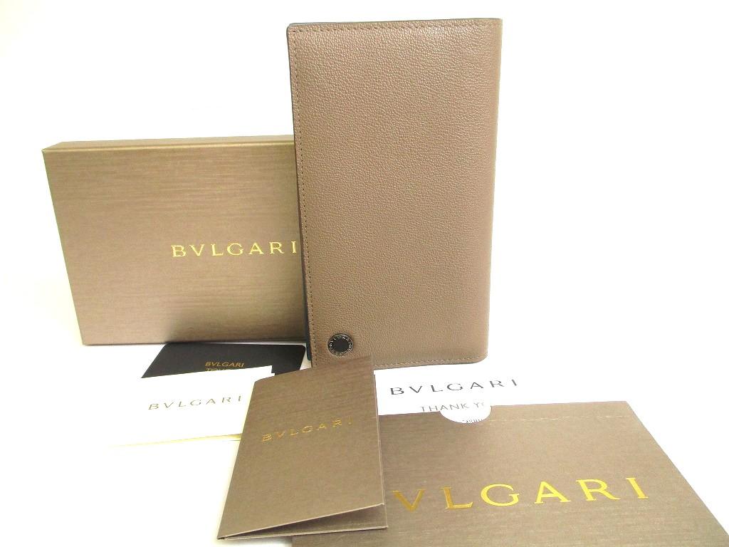 Authentic BVLGARI Man Khaki Leather Flap Long Wallet #a762  Refurbished