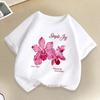 Beautiful Flower Print Tshirt Children Summer Girls Casual Korean Style Colorful Tops Kids Comfortable Oneck Short Sleeve Tees