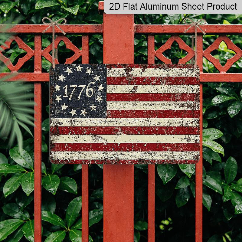 2D Flat Americana Style Vintage 13-Star American Flag Metal Sign - Rustic Aluminium Wall Hanging Plaque for Independence Day, Patriotic Fourth of