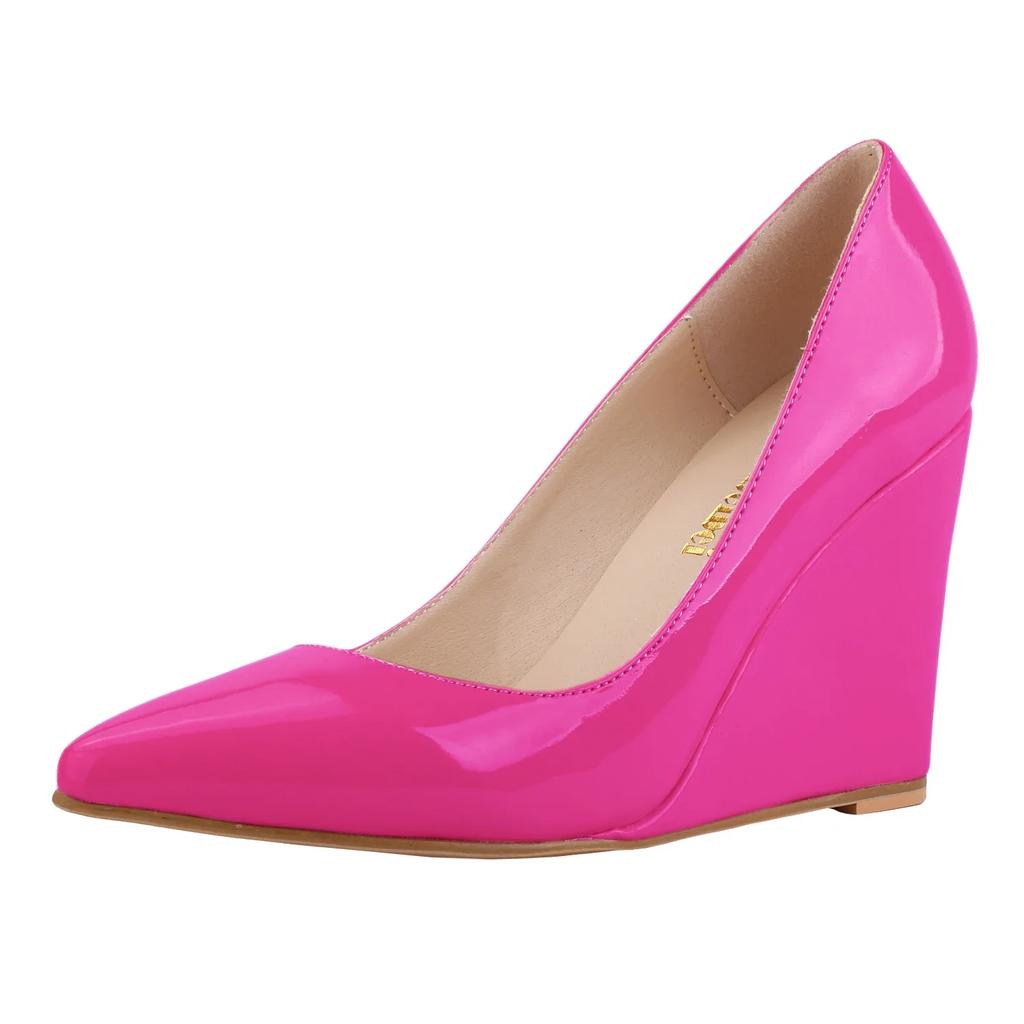 Women Wedges Pumps Sexy Pointed Toe Ship-on Patent Leather High Heels Female Red Black Office Wedding Shoes Summer Autumn Ladies