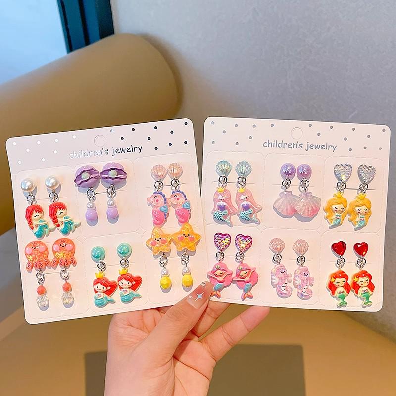 Kreskówkowe kolczyki dla dziewczynek bez przekłuwania - Słodkie, bezbolesne, letnie akcesoria na uszy dla dziecka