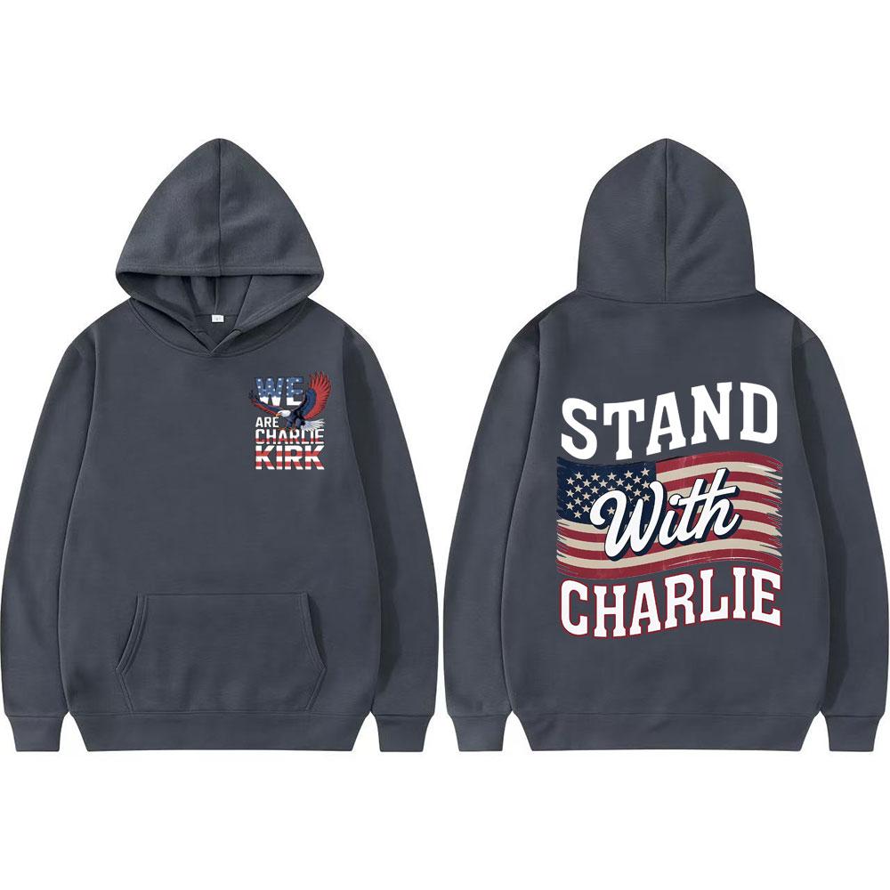 Stand with Charlie Kirk Double Sided Graphic Hoodie Men Women Clothing Vintage Oversized Hoodies Comfort Long Sleeve Sweatshirts