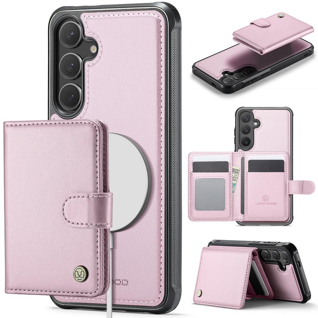 For Samsung Galaxy S24 FE Case JEEHOOD J09 RFID Blocking Card Holder Leather Back Phone Cover Magnetic Case