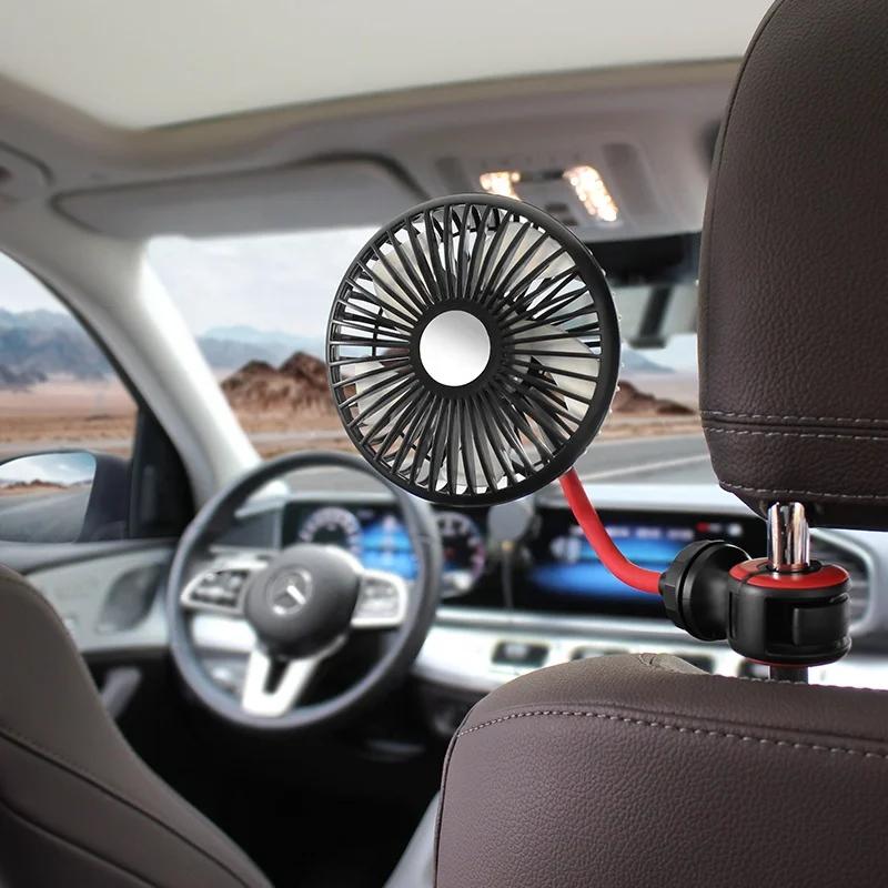 Turbo Ventilation USB Car Fan Rear Seat 360° Rotatable 3 Gear Blower Strong Airflow for SUV Vehicles Fast Cooling Accessories