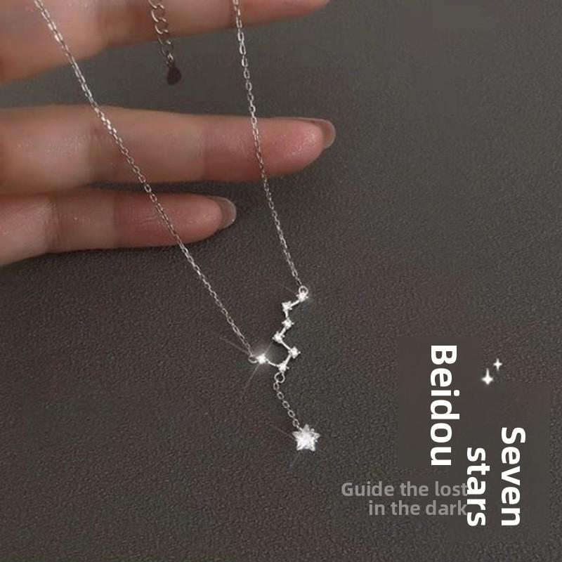 S925 Sterling Silver Big Dipper Necklace Ins Light Luxury Cold Wind Niche Sweater Chain Valentine's Day Gift