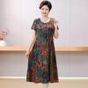 Women's Floral Cotton & Rayon Summer Dress - Plus Size, Belly-Covering, Loose Fit for Middle-Aged & Elderly