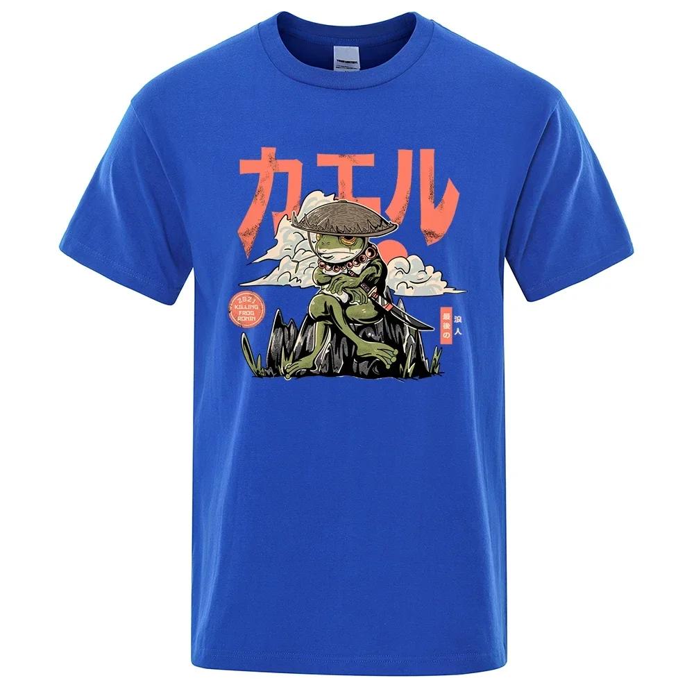 Men's Anime The Last Frog Print T-Shirts Fashionable Casual Breathable Crew Neck Shirts Oversized Cotton Short Sleeve Top