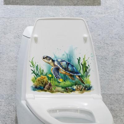 Adesivo per toilette tartaruga Sea World, rimovibile, autoadesivo, impermeabile, in PVC, soggiorno, arte della parete, bagno, coperchio della toilette
