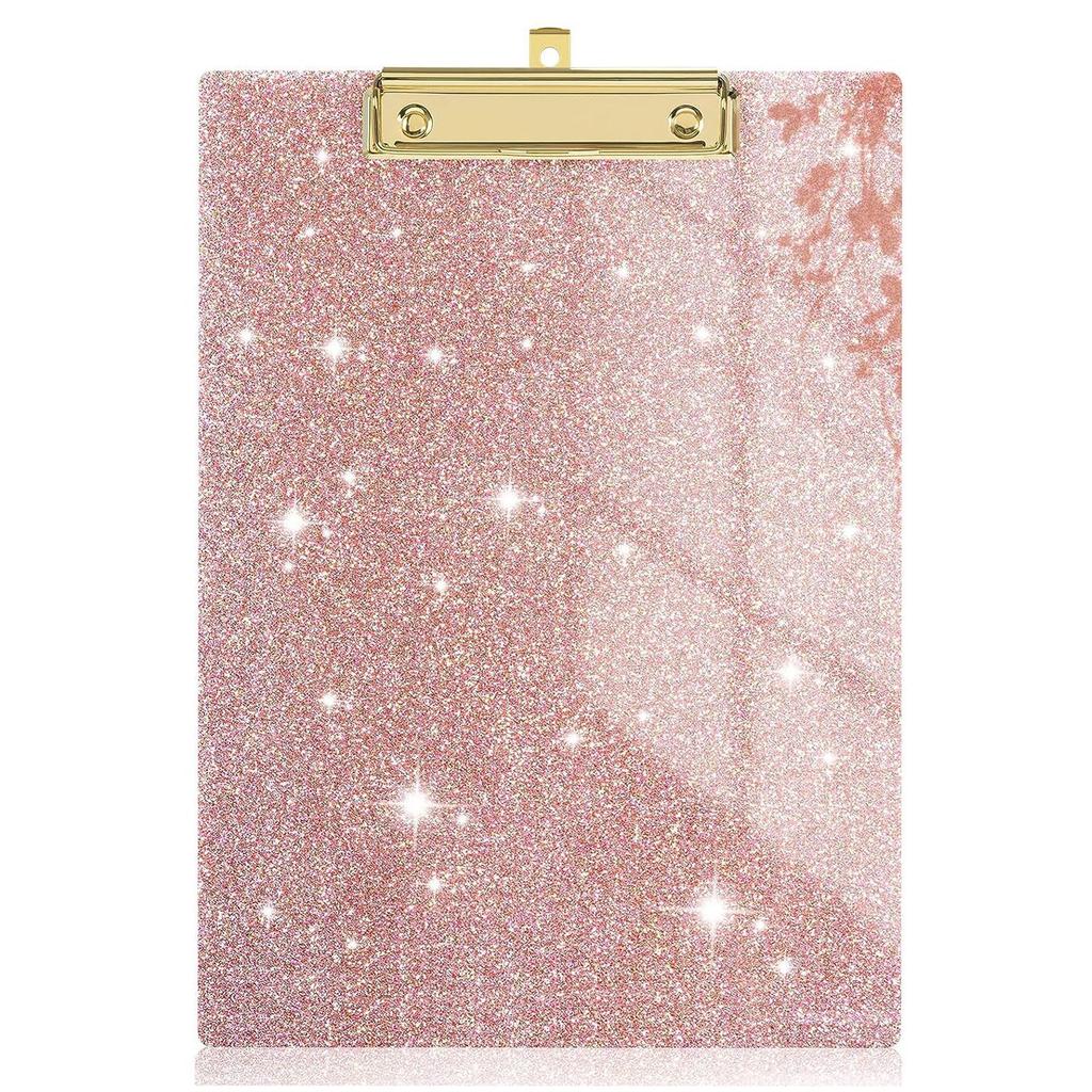 Acryl Klemmbrett, Stilvolles Glitzer-Klemmbrett mit flachen goldenen Klammern, Entworfen für Klassenzimmer, Schule und Gebrauch
