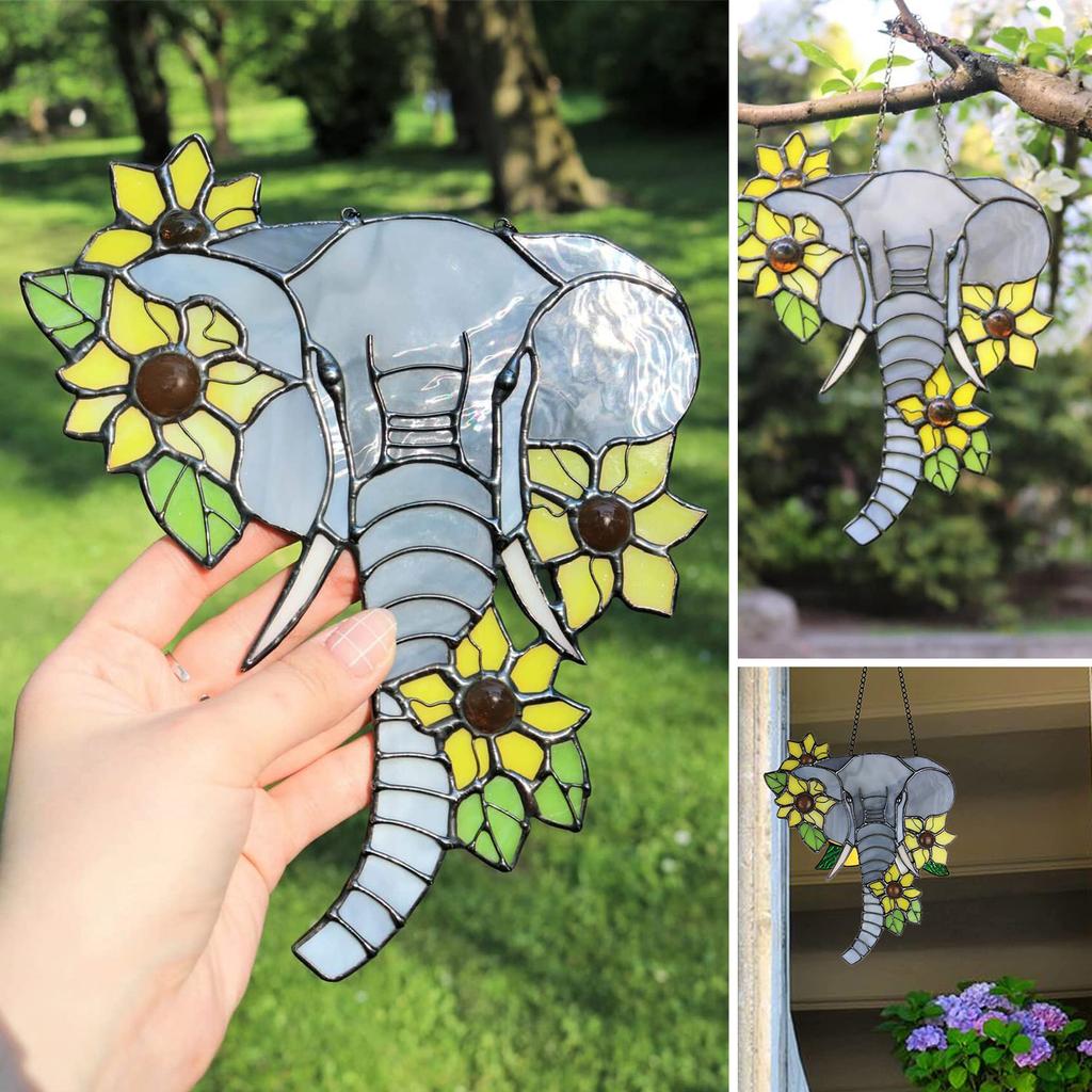Elephant Sunflowers Window Hanging