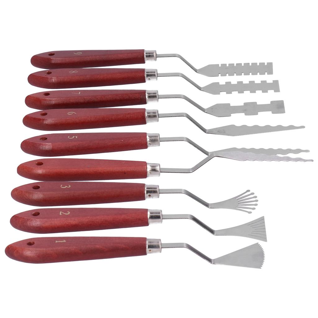 9Pcs Palette Knife Shaped Wooden Handle Oil Painting Pallet Art Spatula Mixing Acrylic Scraper