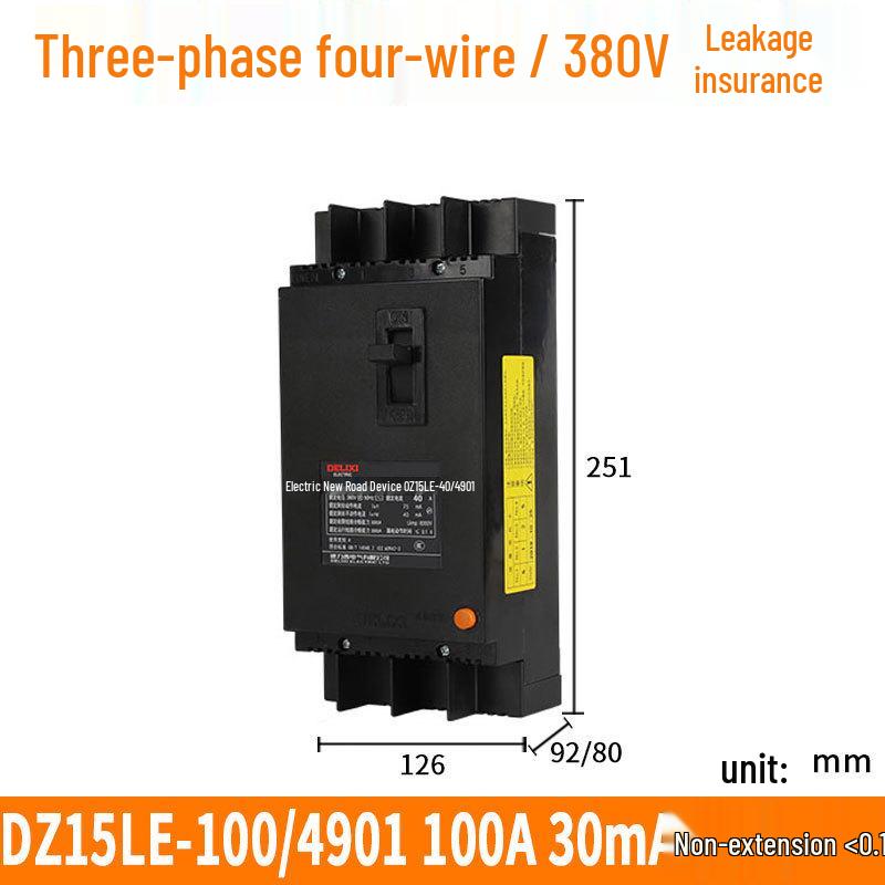 Residual Current Circuit Breaker DZ15LE-100/4901 63A 100A 75mA 30mA 50mA Leakage Protector 4P