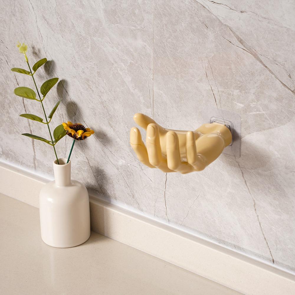 Seamless Wall Mounted Storage Rack Creative Hand Shape Hook Useful Non-punching Hook  Home жёлтый