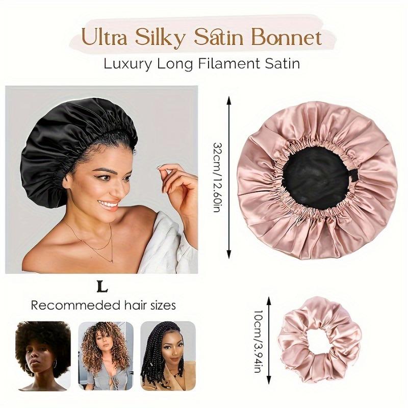Adjustable Hypoallergenic Satin Hair Cap Double Layer Reversible Sleeping Bonnet Adults Soft Pink Blush Color Options Head Wear