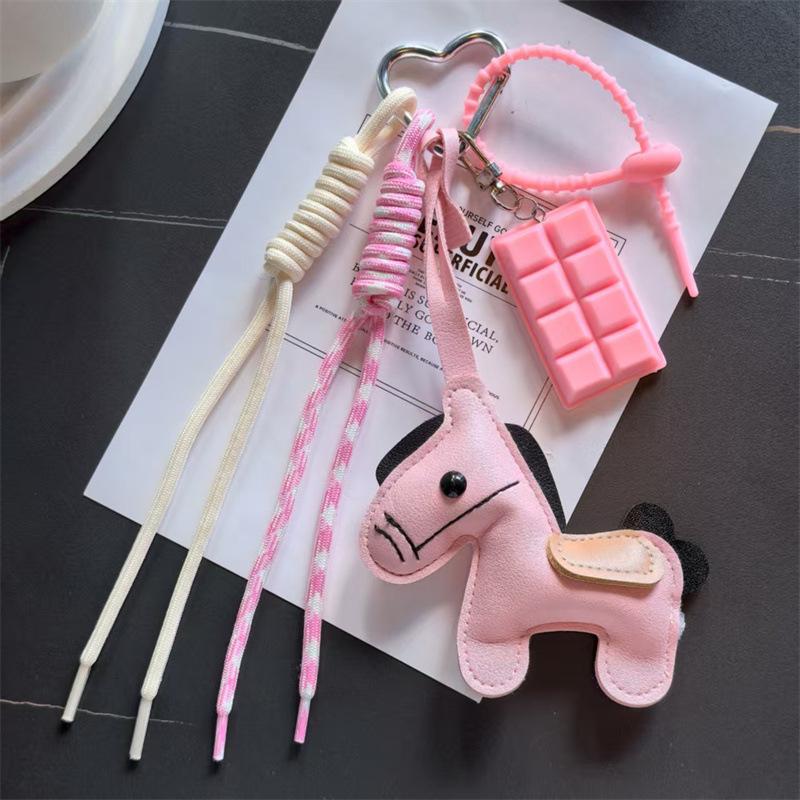 3d Cute Animal Keychain Creative Little Horse-shaped Bag Charm Horse Year Mascot Decoration Woven Rope Chocolate Keychain Gift