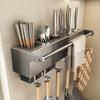 Versatile Stainless Steel Knife Organizer with Rug Holder Wall-mounted Utensils Holder for Chopstick Spoon & Fork