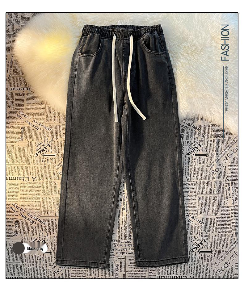 Women's Light Blue Elastic Waist Denim Jeans: Spring/Summer Loose, Slim, Straight, Wide-Leg, Petite, Casual, Comfortable.