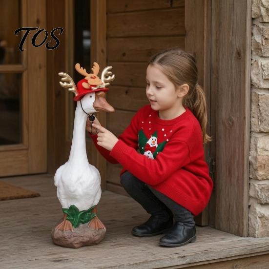 Festive Goose Clothing Accessory Christmas Porch Accessory, Deer Antler Hat, Plush Elk Santa Tree Collar, Statue Hat Apparel for 23 Inch Outdoor Yard