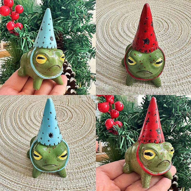 D5 Cute Frog Statues Garden Witch Hat Little Frog Statue Resin Figurine Outdoor Yard Art Sculpture Hand-Painted Bonsai Ornament