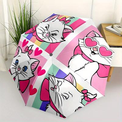 Aristocats, Marie Automatic Opening and Closing Umbrella - 8 Ribs Portable Folding Umbrella with Plastic Handle, Suitable for Leisure and Ha