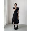French Retro Dress Square Collar Niche Design Senior Sense of Black Waist-skimming Temperament Dress